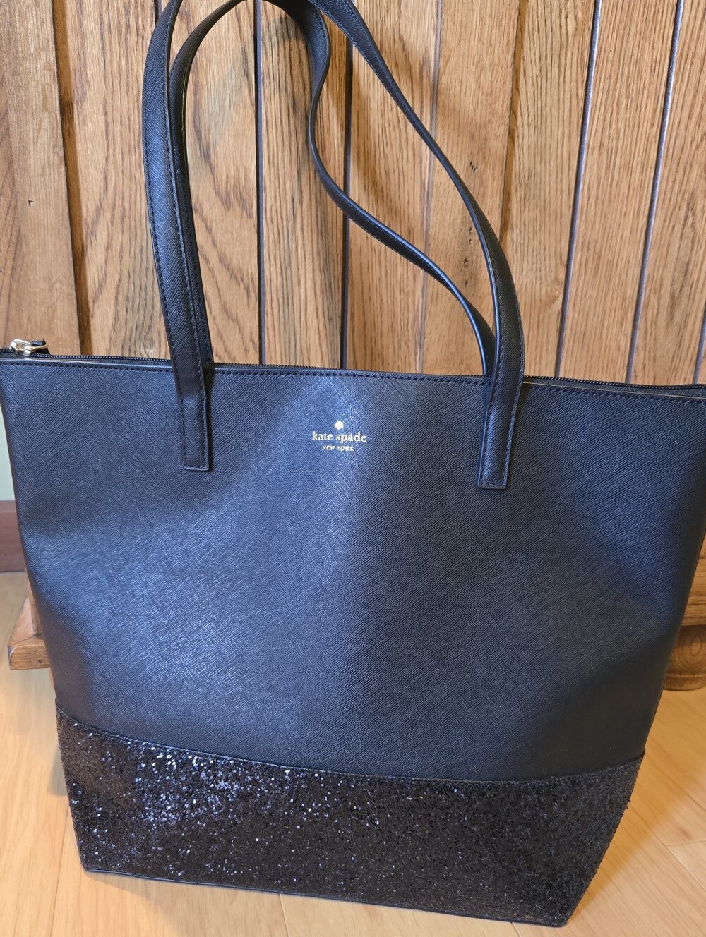 kate spade black tote with glitter